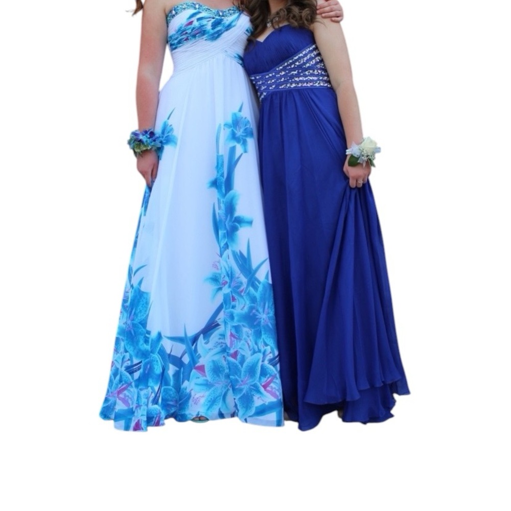Floral white and blue corset gown